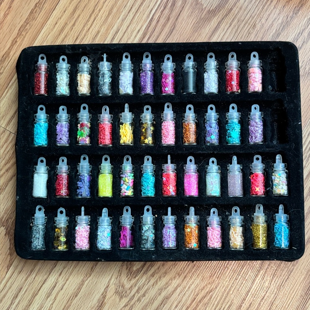 46 Acrylic Vial Mix nail art decorations bottles. Rhinestone Beads